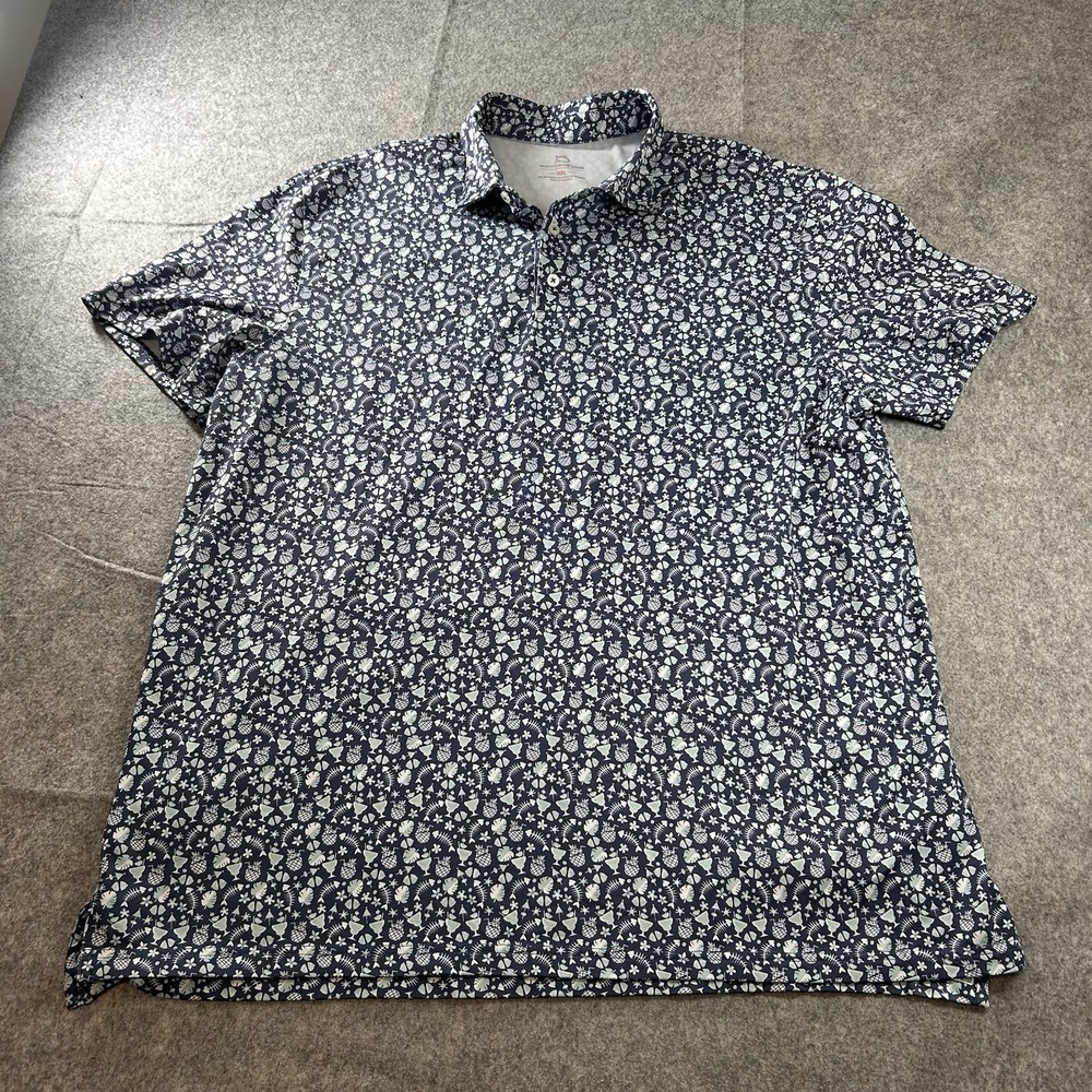 Southern Tide Polo Shirt Mens 2XL Tropical Floral Cocktail Performance Beach